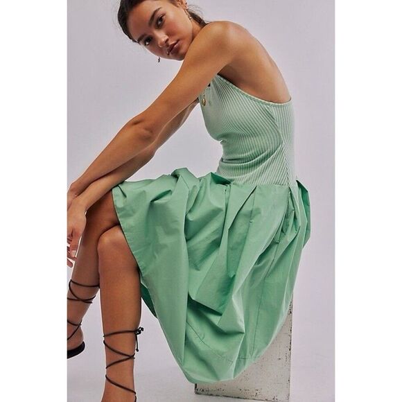 Free People Dresses & Skirts - Free People Drops Of Venus Drop Waist Midi Dress Lime Green size M NWOT